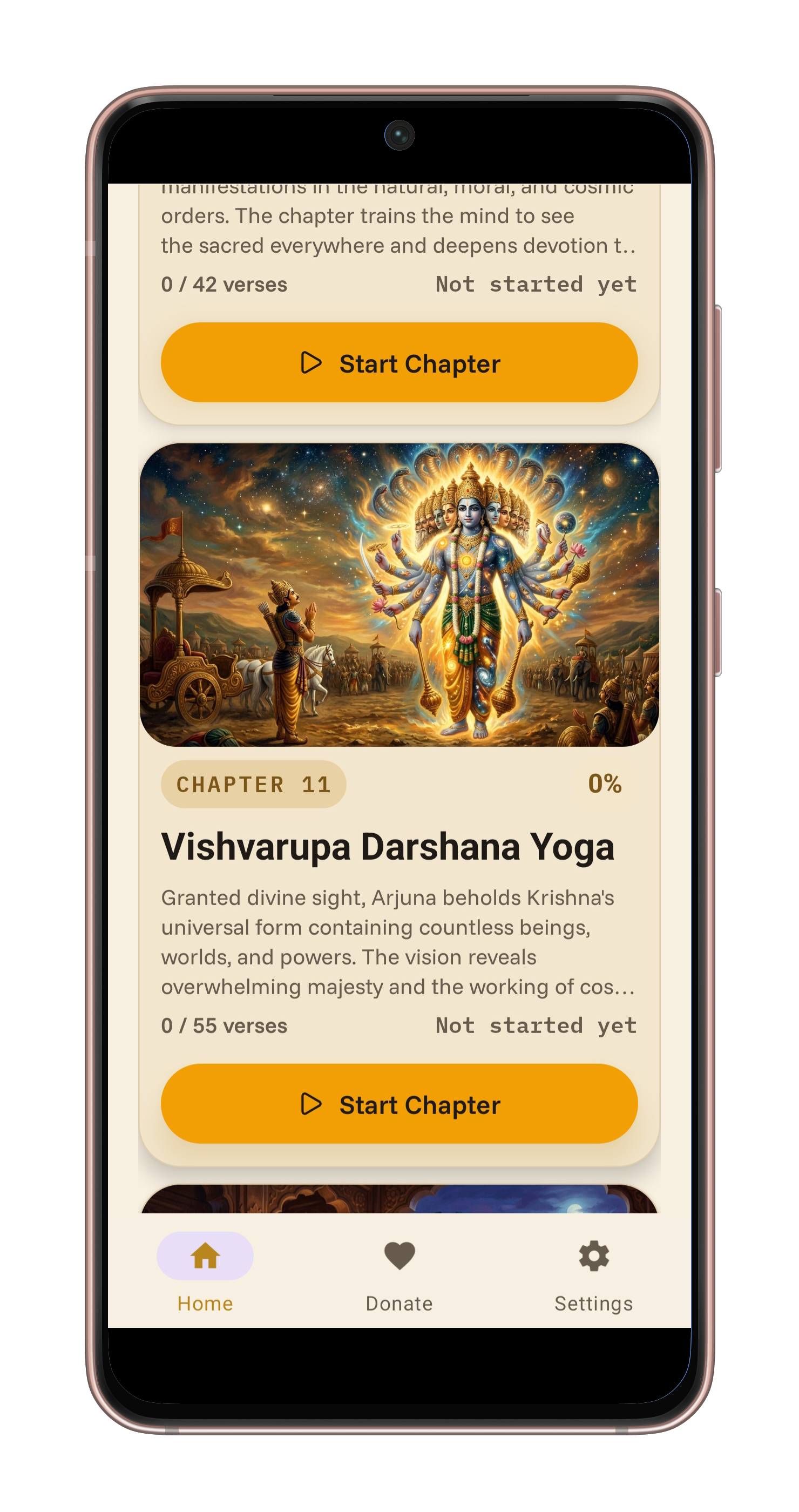 Chapter list screen